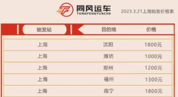 上海到全国汽车托运轿车价格表查询20
